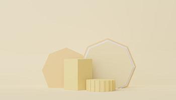 3d render of Abstract minimal  display podium for showing products, cosmetic presentation and mock up. Showcase scene with pastel earth tone background. Illuminated simple geometric shapes. photo