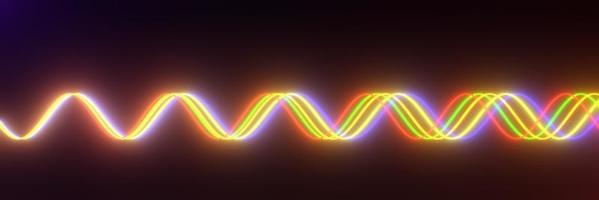 3d render of RGB neon light on darkness background. Abstract Laser lines show at night. Ultraviolet spectrum beam scene photo