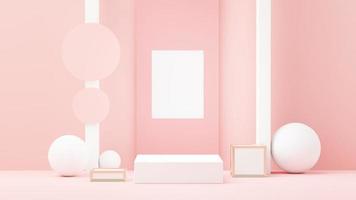 3d render abstract display podium platform for  product presentation and advertising. Minimal scene backdrop with clean design. Vacant pedestal for mock up. Empty stage with pastel color for cosmetic. photo