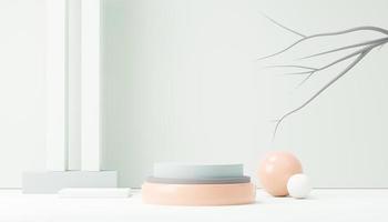 3d render abstract display podium platform for  product presentation and advertising. Minimal scene backdrop with clean design. Vacant pedestal for mock up. Empty stage with pastel color for cosmetic. photo