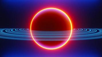 3d render of flash neon and light glowing on dark scene. Speed light moving lines. photo
