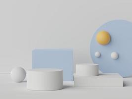 Representación 3d de escena mínima pastel de podio blanco en blanco con tema de tonos tierra. color saturado apagado. diseño de formas geométricas simples. foto