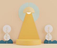 3d rendering of minimal scene of white blank podium with earth tones color theme. Display stand for product presentation mock up and cosmetic advertising. photo
