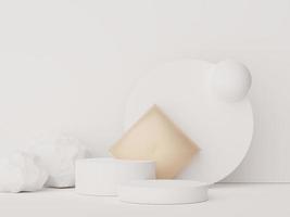 podio de exhibición abstracto con diseño de formas geométricas mínimas. Escena de renderizado 3D para maquetas y presentación de productos. plataforma de pedestal para publicidad cosmética. foto