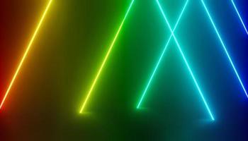3d render of RGB neon light on darkness background. Abstract Laser lines show at night. Ultraviolet spectrum beam scene photo