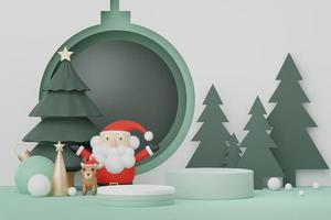 3d Display Podium for product and cosmetic presentation with Merry Christmas and Happy new year concept. Modern geometric. Platform for mock up and showing brand. Minimal clean design. photo