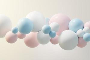 Render 3d de bola pastel, burbujas de jabón, manchas que flotan en el aire aisladas sobre fondo pastel. escena abstracta. foto