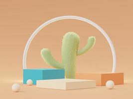 3d render of Abstract minimal  display podium for showing products, cosmetic presentation and mock up. Showcase scene with pastel earth tone background. Illuminated simple geometric shapes. photo