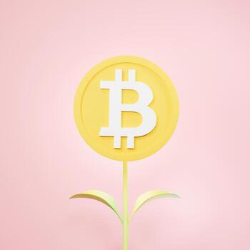 3d rendering of cryptocurrency Bitcoin icon on clean background for mock up and web banner. Cartoon interface design. minimal metaverse concept. photo