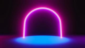 3d render of flash neon and light glowing on dark scene. Speed light moving lines. photo