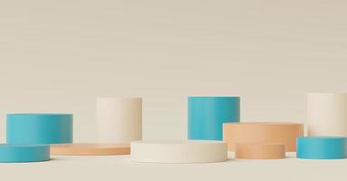 3d render of Abstract minimal  display podium for showing products, cosmetic presentation and mock up. Showcase scene with pastel earth tone background. Illuminated simple geometric shapes. photo