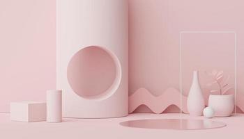 3d render of minimal display podium design for mock up and product presentation. Pedestal stage with pastel color scene. Trendy design for mock up and web banner. photo