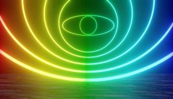 3d render of RGB neon light on darkness background. Abstract Laser lines show at night. Ultraviolet spectrum beam scene photo