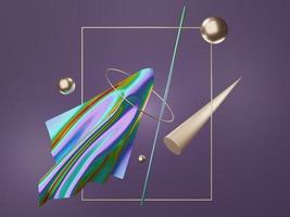 3d render abstract simple geometric shapes with mystic hologram or holographic design. realistic primitives composition scene for mockup. photo