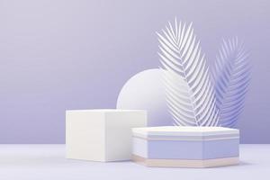 3d render of Beauty podium with Very Peri color of the year 2022 design for product presentation and advertising. Minimal pastel sky and Dreamy land scene. Romance concept. photo