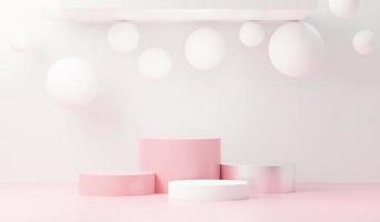 3d render abstract display podium platform for  product presentation and advertising. Minimal scene backdrop with clean design. Vacant pedestal for mock up. Empty stage with pastel color for cosmetic. photo