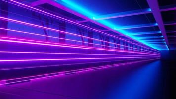 3d render of flash neon and light glowing on dark scene. Speed light moving lines. photo