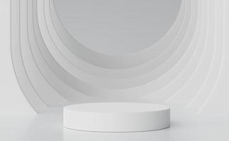 3d rendering geometric forms. Blank podium display in white marble color. Minimalist pedestal or showcase scene for present product and mock up. photo