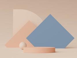 3d render of Abstract minimal  display podium for showing products, cosmetic presentation and mock up. Showcase scene with pastel earth tone background. Illuminated simple geometric shapes. photo