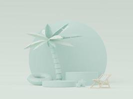 3d render of Abstract minimal  display podium for showing products or cosmetic presentation with summer beach scene. Summer time. photo