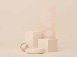 3d render of minimal display podium design for mock up and product presentation. Pedestal stage with pastel color scene. Trendy design for mock up and web banner. photo