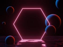 3d render of RGB neon light on darkness background. Abstract Laser lines show at night. Ultraviolet spectrum beam scene photo