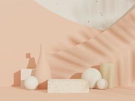 3d abstract white platform showcase for product and cosmetic presentation with terrazzo idea concept. Minimal Podium for mock up and advertising. Render geometric design scene for web banner. photo