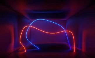 3d render of RGB neon light on darkness background. Abstract Laser lines show at night. Ultraviolet spectrum beam scene photo