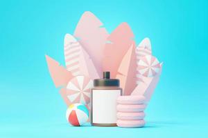 3d render of blank cosmetics skincare product or packaging for mock up. Beauty soap and spa concept. Lotion oil moisture for skin health. Premium and luxury design for branding. photo