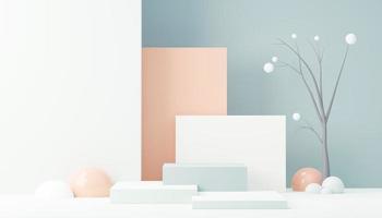 3d render abstract display podium platform for  product presentation and advertising. Minimal scene backdrop with clean design. Vacant pedestal for mock up. Empty stage with pastel color for cosmetic. photo