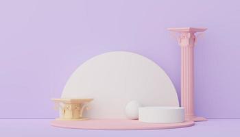 3d render of Abstract minimal  display podium with Greek Ancient baroque pillar background. Pedestal design for mock up and product presentation. Clean pastel color scene. photo