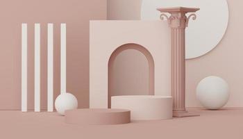 3d render of minimal display podium design for mock up and product presentation. Pedestal stage with pastel color scene. Trendy design for mock up and web banner. photo