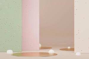 3d abstract white platform showcase for product and cosmetic presentation with terrazzo idea concept. Minimal Podium for mock up and advertising. Render geometric design scene for web banner. photo