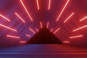 3d render of RGB neon light on darkness background. Abstract Laser lines show at night. Ultraviolet spectrum beam scene photo