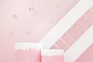 3d render abstract display podium platform for  product presentation and advertising. Minimal scene backdrop with clean design. Vacant pedestal for mock up. Empty stage with pastel color for cosmetic. photo