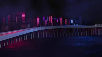 Representación 3D del concepto de paisaje de la ciudad de la noche cyber punk. luz que brilla intensamente en la escena oscura. la vida nocturna. red de tecnología para 5g. más allá de la generación y futurista de la ciudad capital de ciencia ficción y la escena de la construcción.
