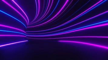 3d render of flash neon and light glowing on dark scene. Speed light moving lines. photo