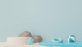 3d render of Abstract minimal  display podium for showing products or cosmetic presentation with summer beach scene. Summer time. photo