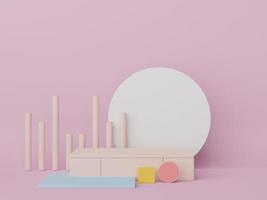 Abstract display podium with minimal geometric shapes design. 3d  rendering scene for mock up and product presentation. Pedestal platform for cosmetic advertise. photo