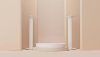 3d render of minimal display podium design for mock up and product presentation. Pedestal stage with pastel color scene. Trendy design for mock up and web banner. photo