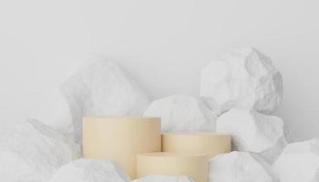 Abstract display podium with minimal geometric shapes design. 3d  rendering scene for mock up and product presentation. Pedestal platform for cosmetic advertise. photo
