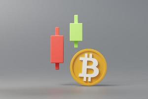 3d render stack of cryptocurrency Bitcoin and Candlestick chart or bar graph for trade. Cryptocurrency digital currency concept. New virtual money exchange in blockchain. photo