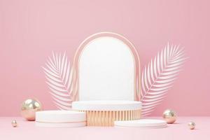 3d render abstract display podium platform for  product presentation and advertising. Minimal scene backdrop with clean design. Vacant pedestal for mock up. Empty stage with pastel color for cosmetic. photo
