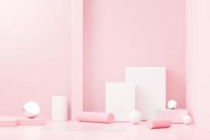 3d render abstract display podium platform for  product presentation and advertising. Minimal scene backdrop with clean design. Vacant pedestal for mock up. Empty stage with pastel color for cosmetic. photo