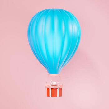 3d rendering of Hot air balloon icon on clean background for mock up and web banner. Cartoon interface design. minimal metaverse concept. photo