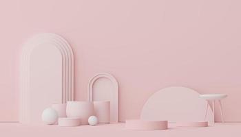 3d render of Abstract minimal  display podium for showing products, cosmetic presentation and mock up. Showcase scene with pastel earth tone background. Illuminated simple geometric shapes. photo