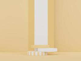 Podium for product placement with Retro modern and contemporary design. 3d rendering minimal scene for mock up and showing brand. Pedestal platform for cosmetic advertise. Various of arch simple. photo