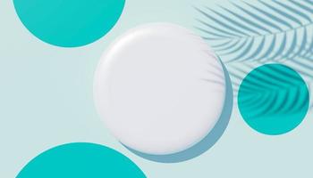 3d render top view of white blank cylinder frame for mock up and display products with shadows of palm leaves, earth tone, and pastel wall background. Creative idea concept. Widow shadow. photo