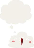 cute cartoon cloud and thought bubble in retro style vector