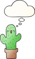 cartoon cactus and thought bubble in smooth gradient style vector